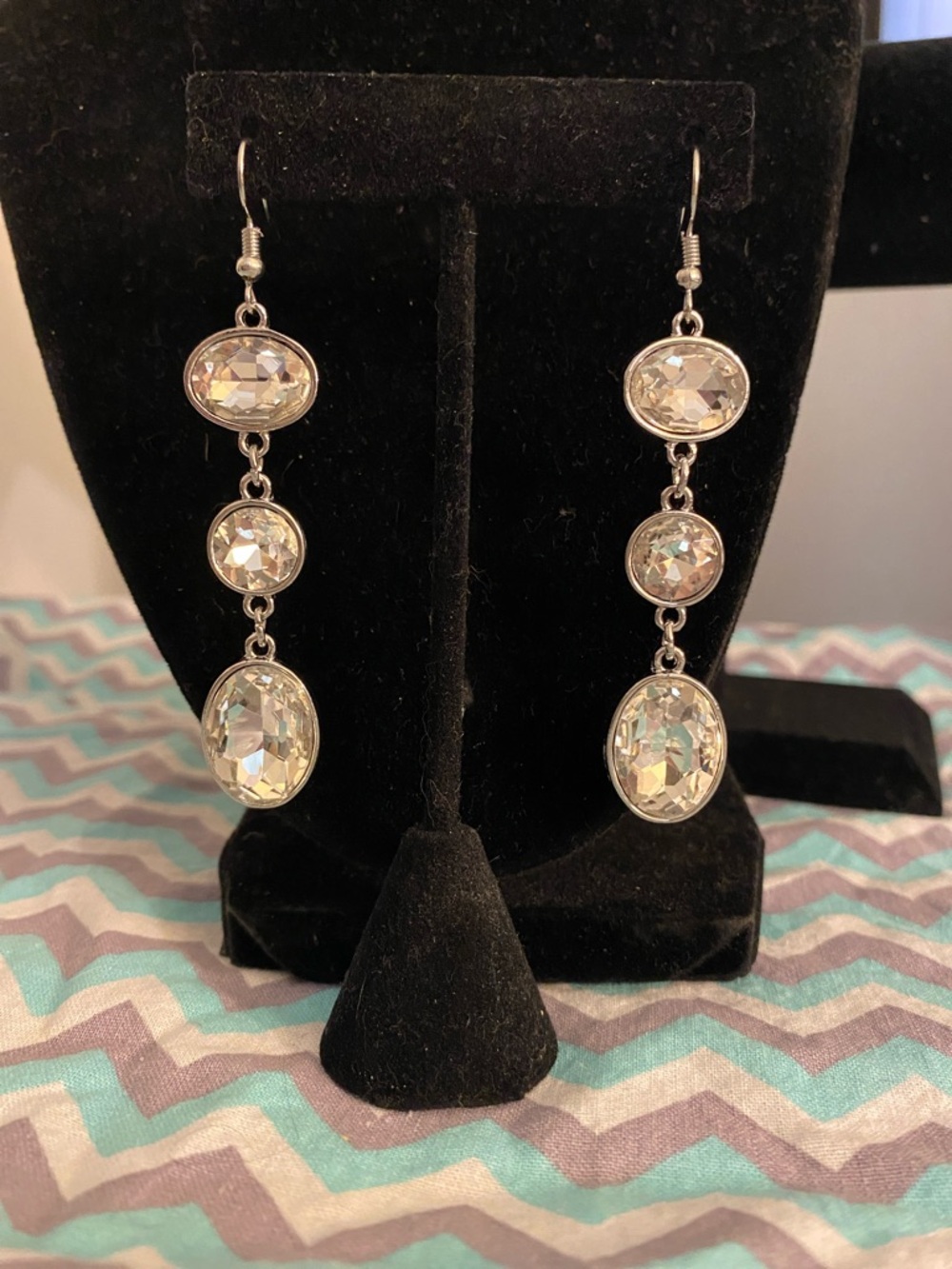 David's Bridal Silver-Tone Clear Crystal Triple Drop Earrings